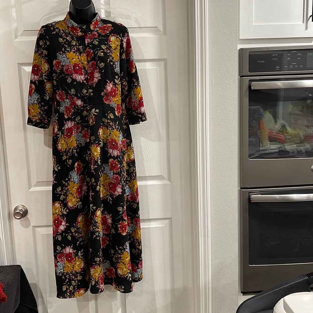 Black, Gold, and Pink Button Up Dress